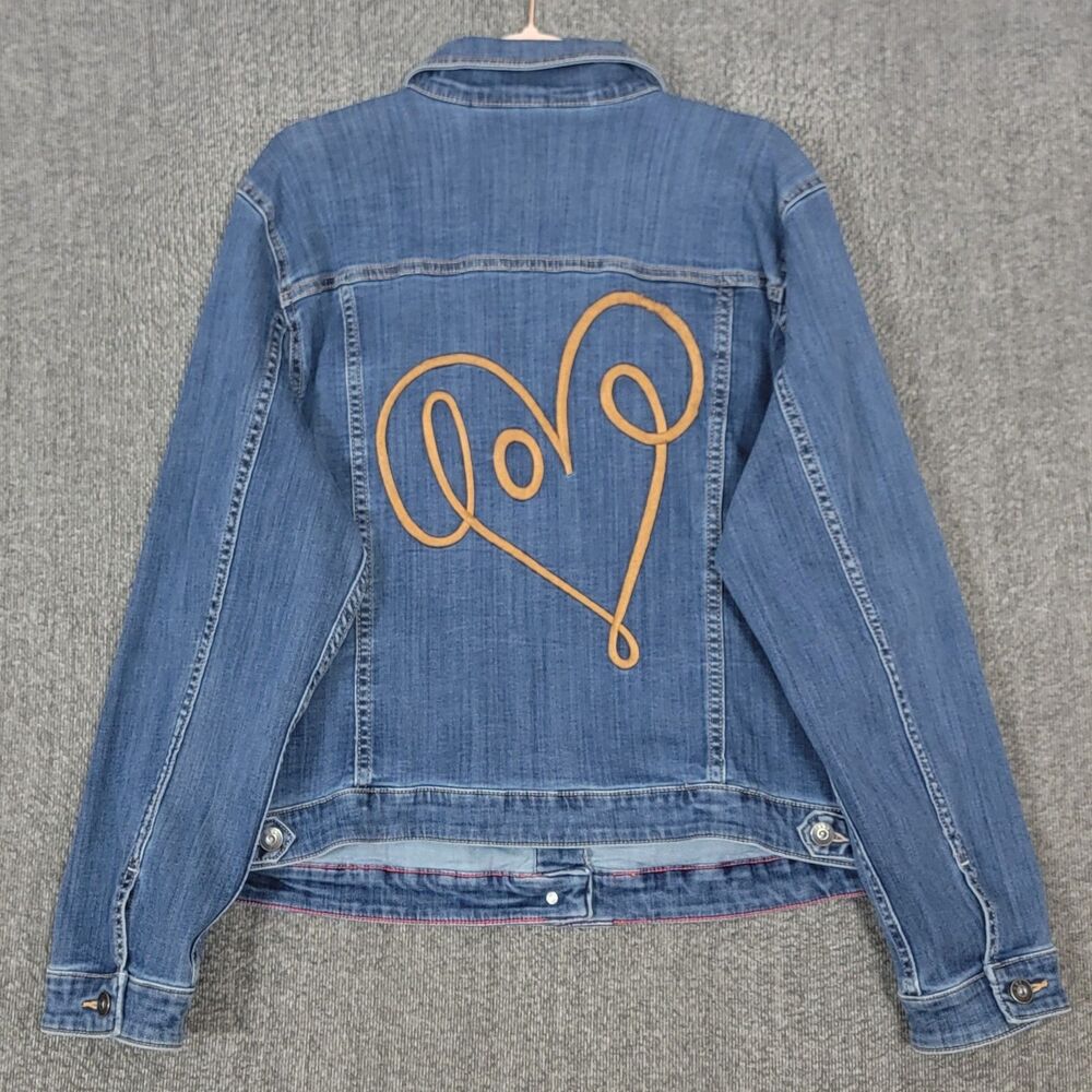 EV1 By Ellen DeGeneres Denim Jacket Womens XXXL Blue Jean Love Heart EV24069C5